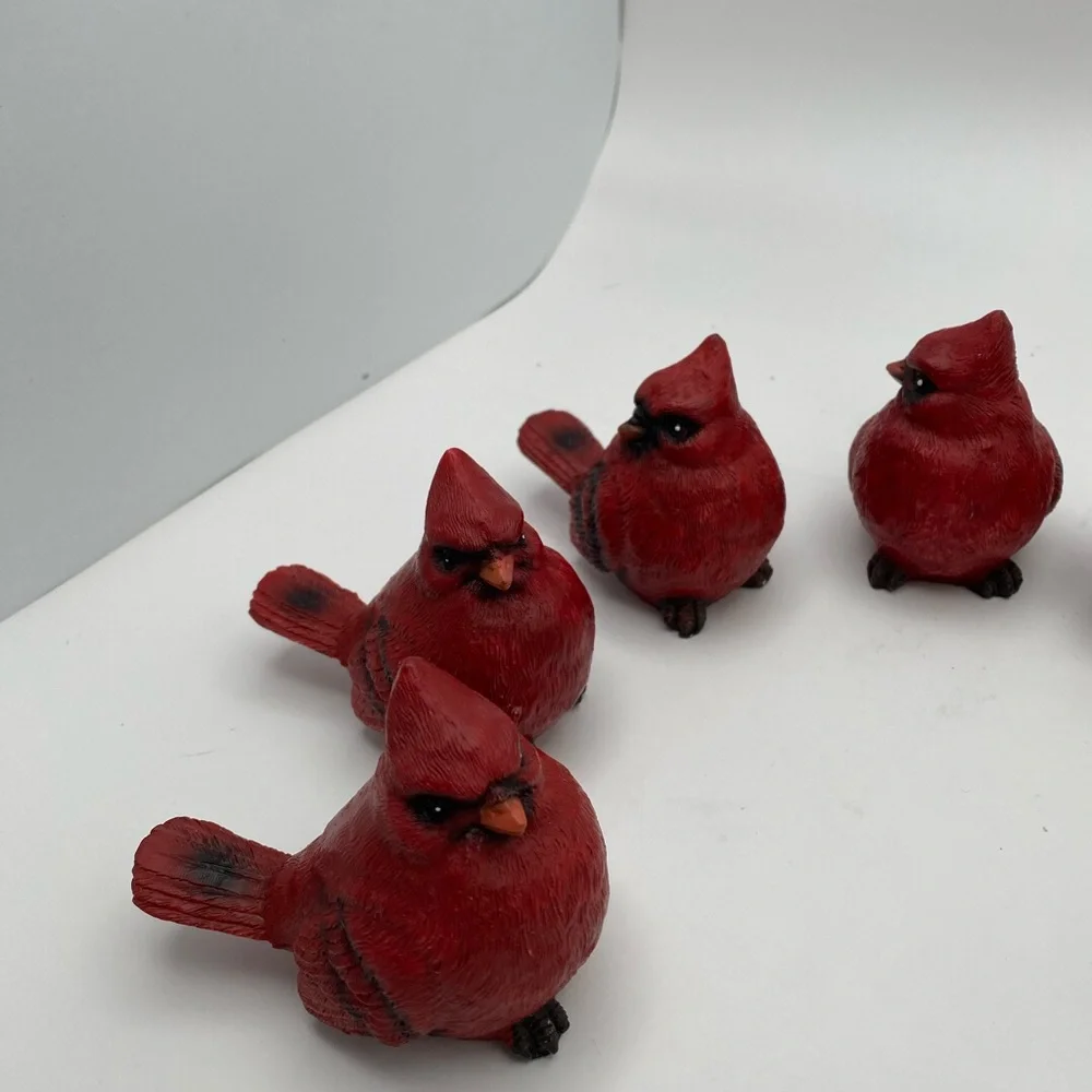 Set of 8 Red Cardinal Figurines Small Resin Bird Statues Winter Home Decor - Picture 2 of 7
